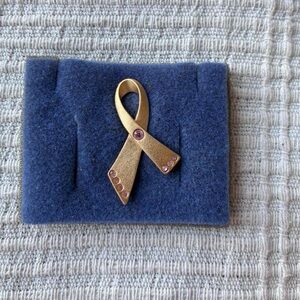 Avon Breast Cancer Awareness Gold Ribbon Brooch with gemstones